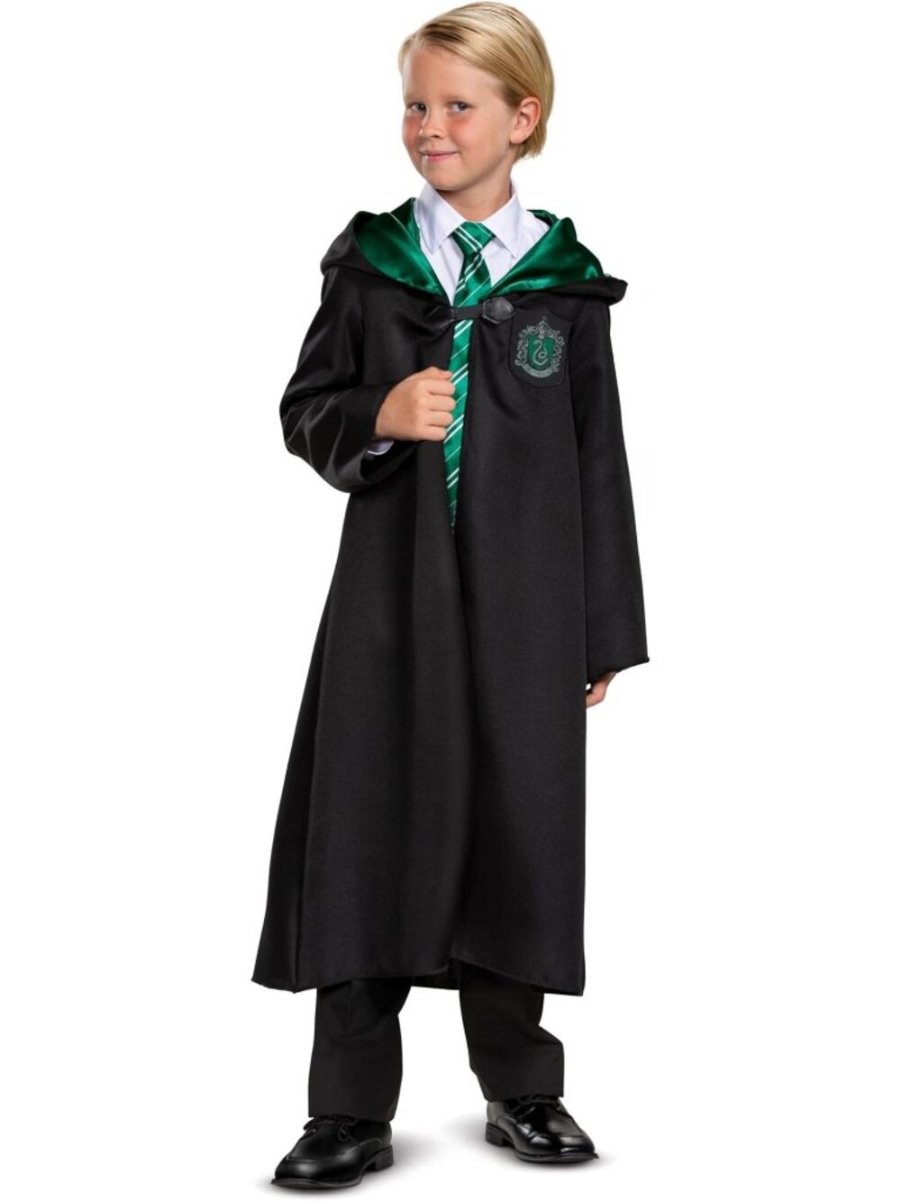 Harry Potter Slytherin Kids Costume 10-12 Robe Cloak Hogwarts and Draco Wand - Picture 4 of 7
